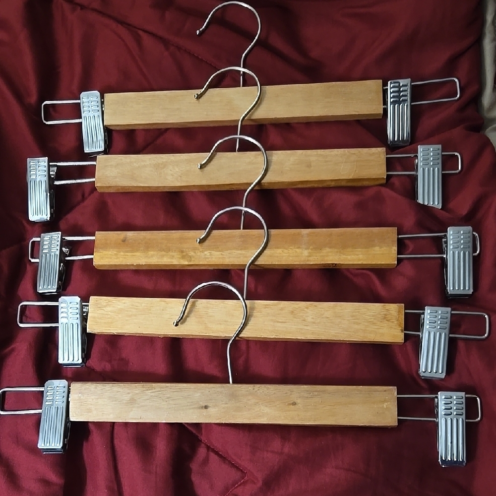 NWOT Wooden Pants Hangers with Metal Clips (set of 5)